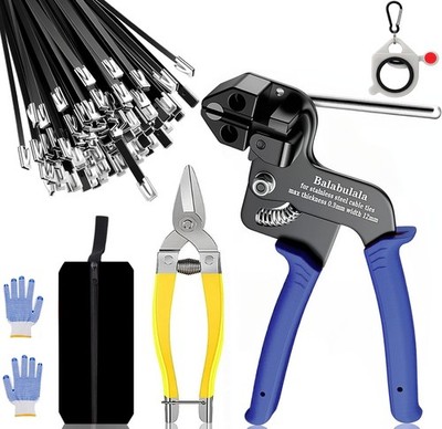 Stainless Steel Cable Tie Gun Tool Kit 150pcs 8 11.8 15.8 Black Metal Zip Ties