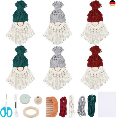 6 Set DIY Weihnachtsmann Kit Makramee Weihnachtsmann für Weihnachtsbaum-Dekorati