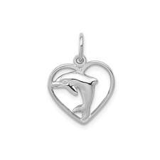 14k White Gold Dolphin Heart Pendant Charm for Women Ocean Animal Love Symbol