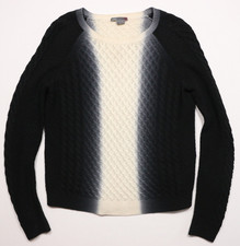 VINCE Women's S Wool Cashmere Blend Crew Neck Sweater Ombre Back White Cables