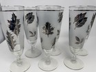 6 Libbey Glasses Stemmed Pilsner Silver Leaf Frosted Vintage MCM  Barware  — photo 2