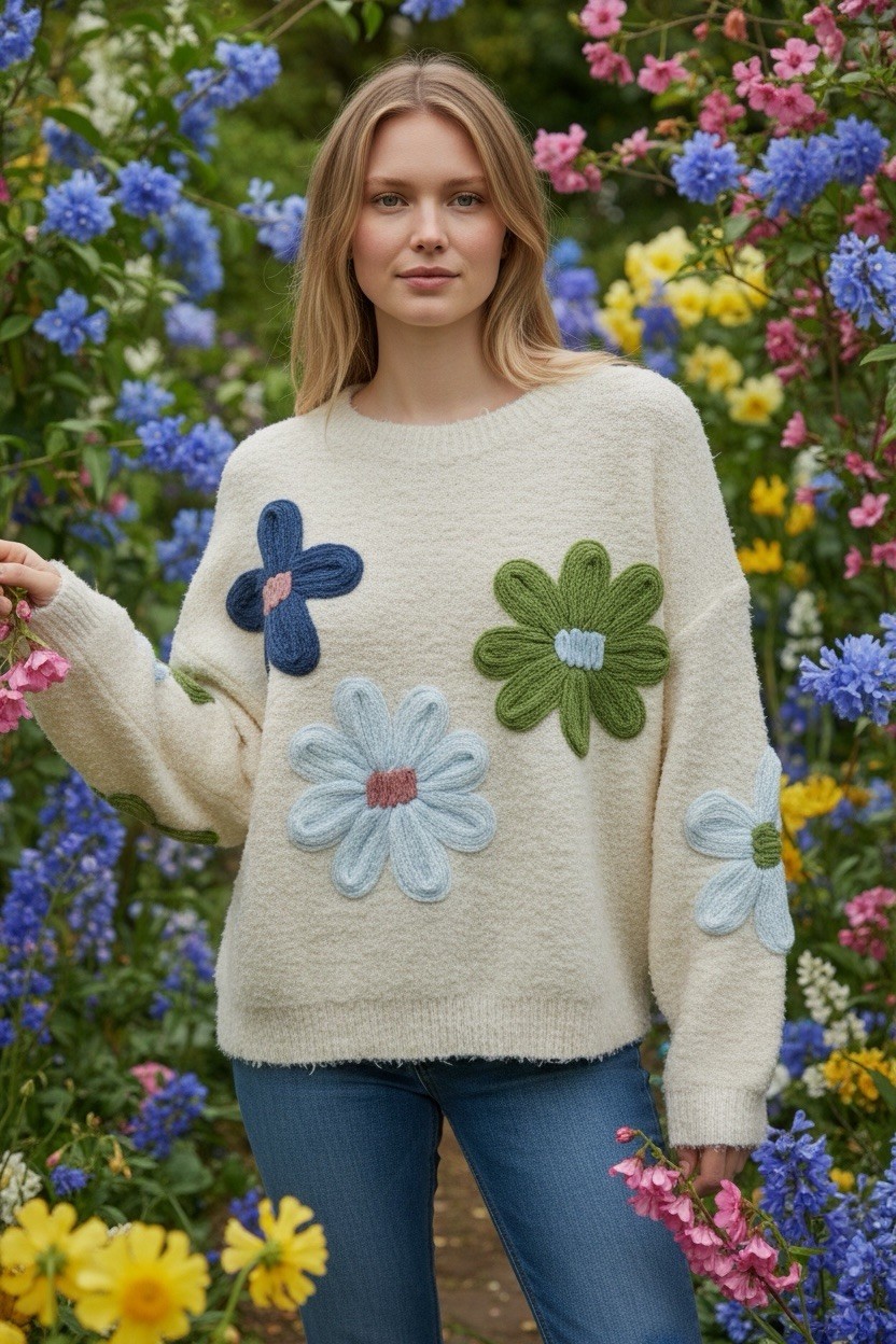 Threaded Leaf Women’s Pullover Sweater Large Flow… - image 2