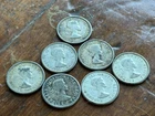 7  NICE ORIG. CANADIAN CANADA .800 SILVER Dime COINS 1957 - 1964 QUEEN ELIZABETH