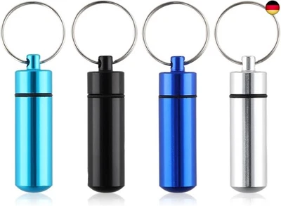 Fodlon 4 Stück Kleine Pillendose mit Schlüsselanhänger - Tragbarer Mini Pi