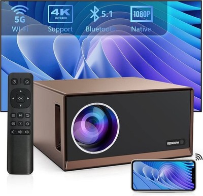 REPABOW ML450 4K Projector Wifi 6 Bluetooth 5.3 Native 1080p 1200 ANSI, Phone/PC