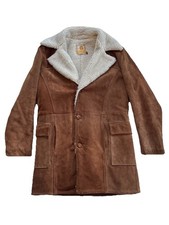 Mens Vintage Bermans Suede Leather Faux Fur Sherpa Lined Jacket Coat Sz 40 Tall