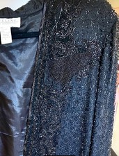 Vintage Niteline Della Roufogali Black Silk Beaded Evening Glam Jacket Size L