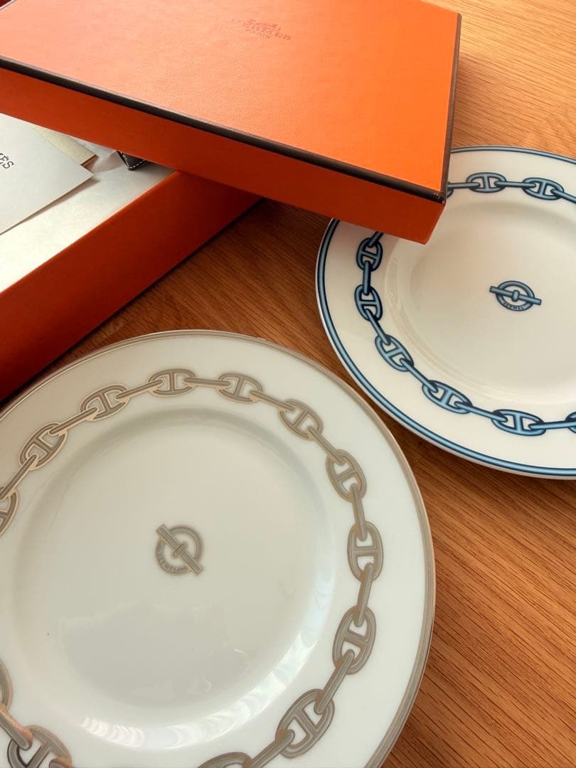 Hermes Bread Plate Chain D'Ancre Blue / Platinum Tableware Dish 2