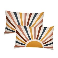 Boho Sun Lumbar Pillow Covers 12x20 Inch Abstract Bohemian Colorful Stripes