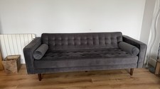 Grey Velvet Sofa Set - Two X 3 Seaters & One X 2 Seater