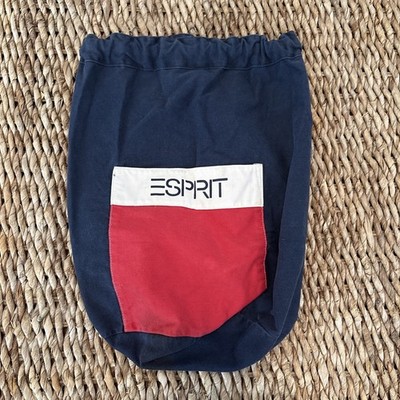 Vintage Esprit Canvas Tote Bag Backpack Drawstring Cotton Red White Blue