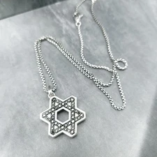 David Yurman Sterling Silver 25mm Star of David Black Diamond Pendant 18" Chain