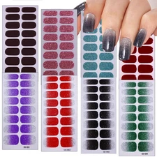 8 Sheets Semi Cured Nail Polish Strips Glitter Gel Stickers Multicolor 