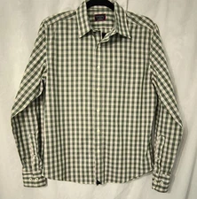 UNTUCKit Shirt Mens Small S Green Beige  Gingham Slim Fit Wrinkle Free Button Up