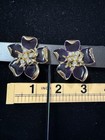 Vintage Goldtone Purple Enamel Rhinestone Flower Clip Earrings — photo 5