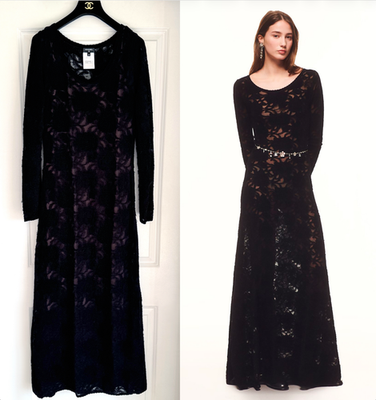CHANEL 24B BLACK CAMELLIA CC LOGO LONG SLEEVE DRESS 38 | eBay