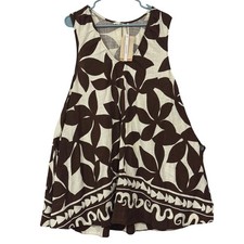Label of Love Sydney Brown Cream Floral Linen Blend V-NeckTrapeze Dress TL25044E