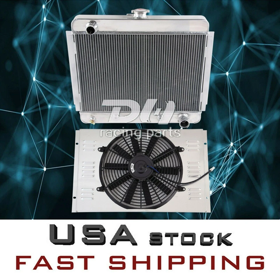 Ventilador de cubierta de radiador de aluminio de 4 filas apto para Chevrolet Chevy Nova Chevy II V8 1962-1967 Foto 2 de 4