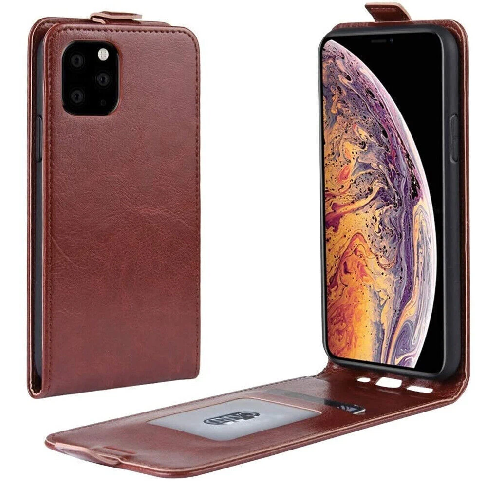 Durable Leather Vertical Flip Wallet Case for iPhone 16 15 14 13 12 11 Pro Max 7 8