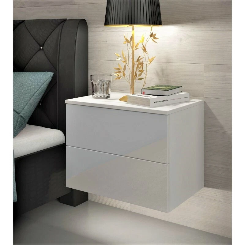 White gloss 2024 led bedside table