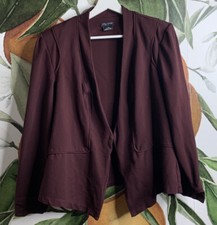 City Chic Blazer Jacket 20 Large Burgundy Red Piped Ponte Long Sleeve