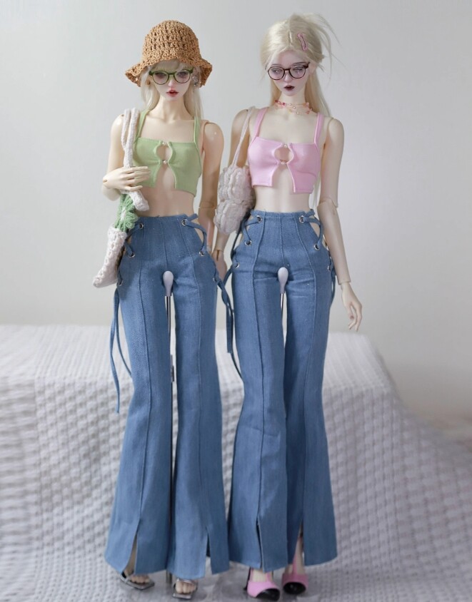 1/4 Lace-up Denim Flared Trousers Slim Fit Jeans Clothing Fo