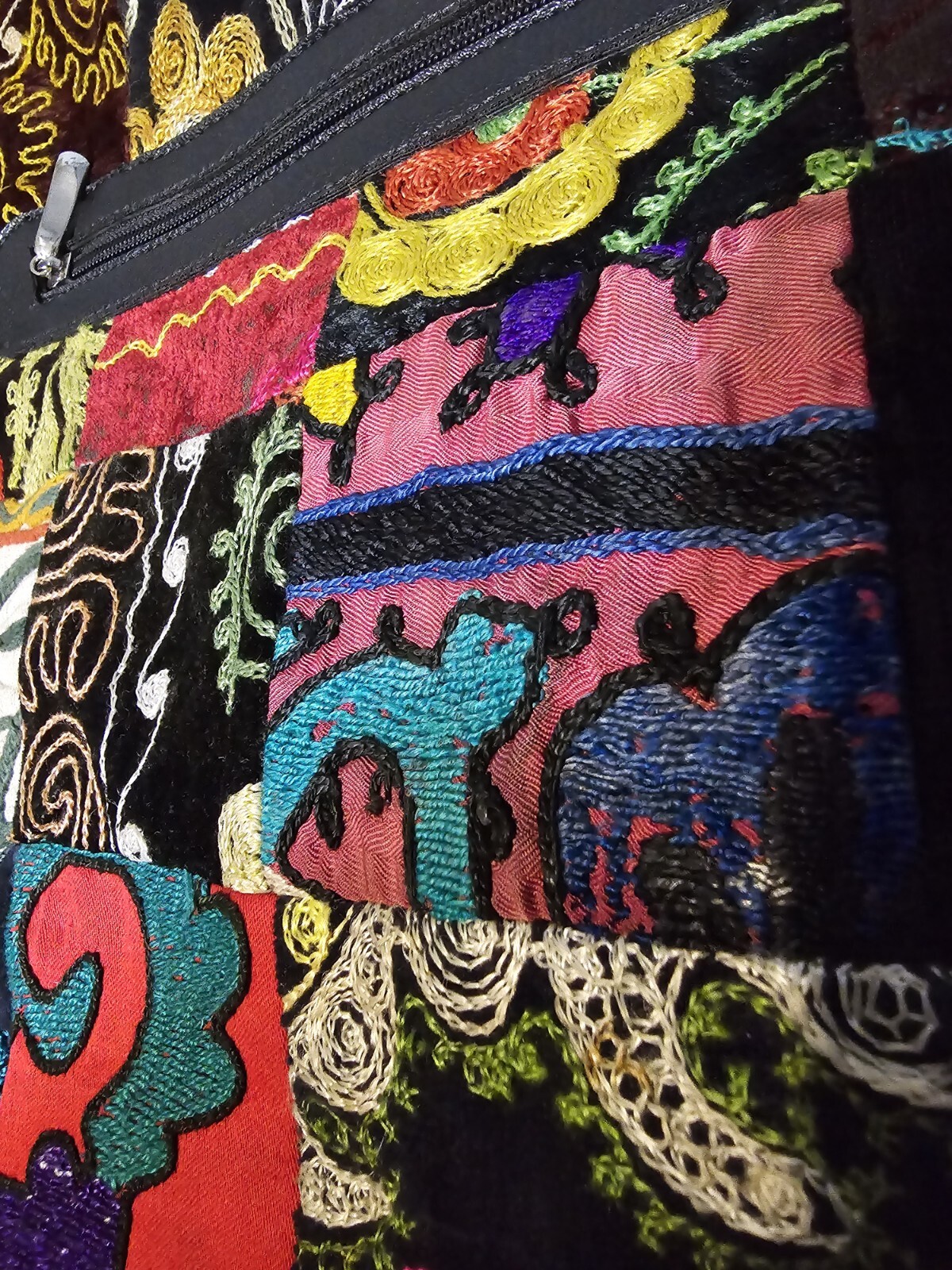 Boho Large Appliqued Multicolor Patchwork Crossbo… - image 4