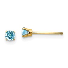 Real 14kt Yellow Gold 3mm December/Blue Topaz Post Earrings