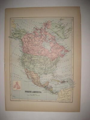 FINE ANTIQUE 1895 NORTH AMERICA MAP UNITED STATES CANADA MEXICO WEST ...
