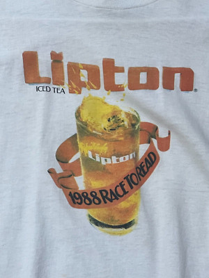 Vtg 80s Lipton Ice Tea T Shirt Large screen stars best Faded Promo 1988 race