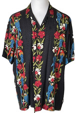 Vintage Black Floral, Bamboo  Parrots Hawaiian Shirt-Paradise Found Size Large
