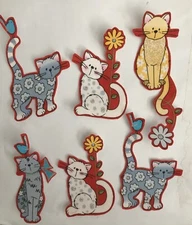 Spring Summer Kitties -  Iron On fabric appliques, Cats