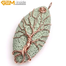 Lava Rock Leaf Shape Cocktail Assorted Colors Charkra Jewelry Necklace Pendant