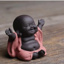 Chinese Buddha Happy Monk Yixing Zisha Tea Pet Ornament Handmade Desk Decoration