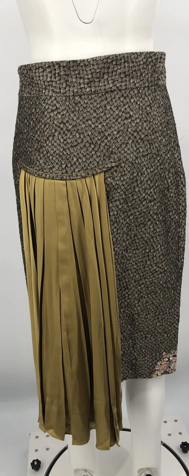 Falda midi con textura gris Zac Posen con espalda plisada verde + estampado floral talla 8  Foto 3 de 4