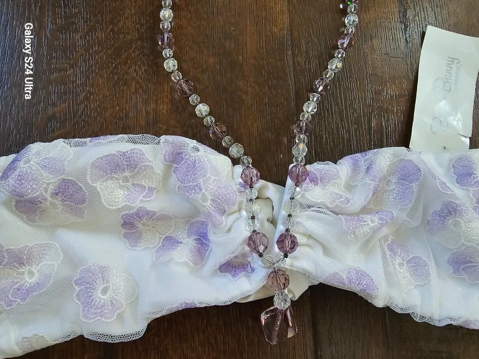 NWT BEACH BUNNY SWIMWEAR Best Of My Love Bandeau Top XS Bottom L White Lavender - Image 2 of 4