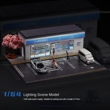 Diorama 1/64 Scale Car Garage Model City Street Convenience Store Scene Model