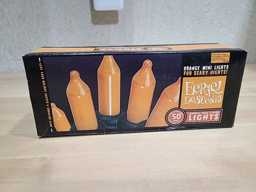 Eerie Descents Decorative Halloween 50 Orange Mini String Lights Vintage 2002