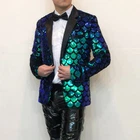 Men Glitter Shiny Scale Sequins Blazer Jacket Lapel Suit Fancy Dress Costume