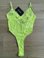 Pretty Little Thing Lace Insert High Leg Cupped Body Lime 