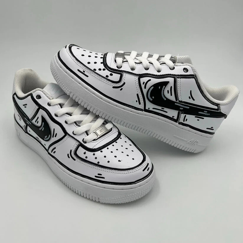 Nike Air Force 1 アート風スニーカー Air Force 1 Custom Shoes Classic White & Black Retro Cartoon