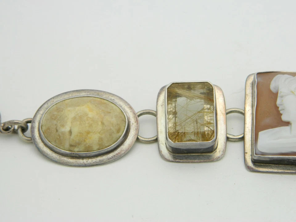 Chris Bale Elligators Beige Tourmaline Agate Shell Cameo Sterling Bracelet - Image 3 of 4