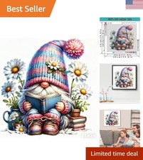 Beautiful Gnome Flower Cross Stitch Kit - 14x14 for Stress Relief Crafting