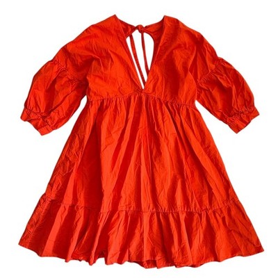 Touche Babydoll Tiered Mini Dress Orange Size XS Maximalist Cottagecore