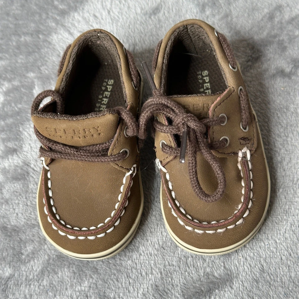 Sperry Top-Sider Intrepid Toddler 2M Brown Leather Boat Shoes Preppy Classic - Image 3 of 4