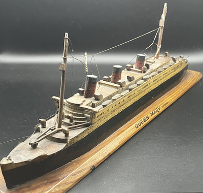 1930er RMS Queen Mary - Ozeandampfer Modell aus Holz 42 cm - Cunard Ausstellungsschiff