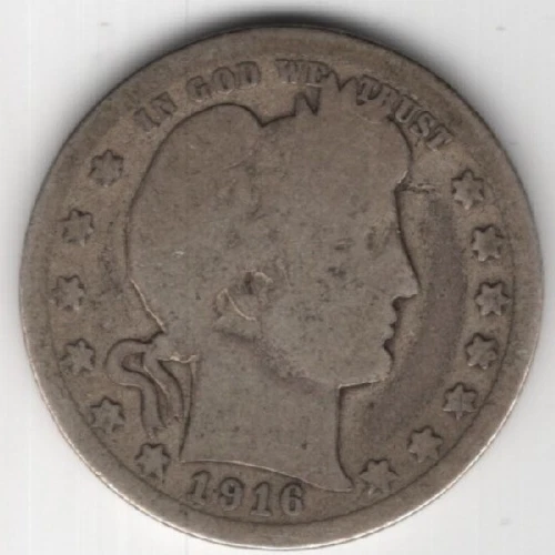 1916 D BARBER QUARTER DOLLAR 90% SILVER DENVER MINT 25¢ UNITED STATES AMERICA