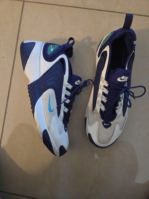 NIKE ZOOM 2000 WHITE BLUE MEN'S ATHLETIC SHOES 12 Pre-owned 