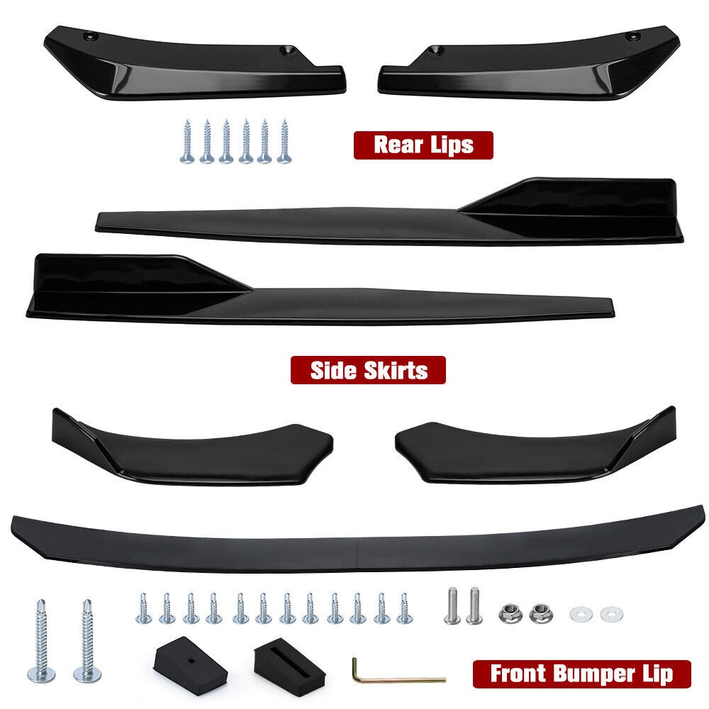 Front Bumper Lip Spoiler+ Rear Lip Glossy Black For Honda Civic 8th 9th Gen
