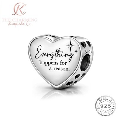 Everything Happens for a Reason Charm Genuine 925 Sterling Silver Heart